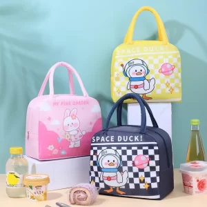 Cute Cartoon Insulated Lunch Bag, Portable Handheld Bento Bag for School Office